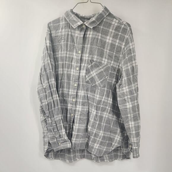 OLD NAVY Gray Button Down Long Sleeve Plaid Top Womens Size XXL (2XL) - Picture 1 of 4